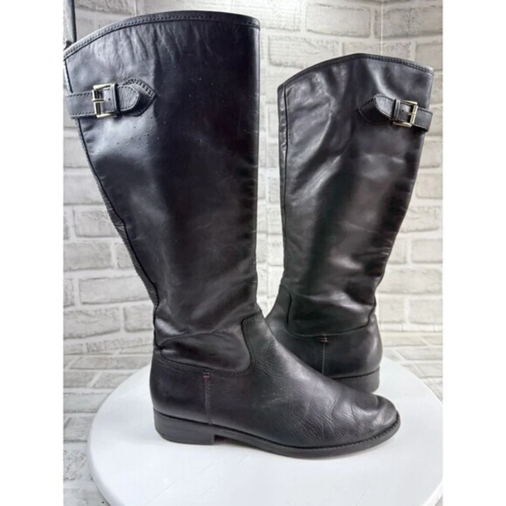 Tommy Hilfiger TWDEXTER Women’s Size 10 Black Leather Knee High Riding Boots